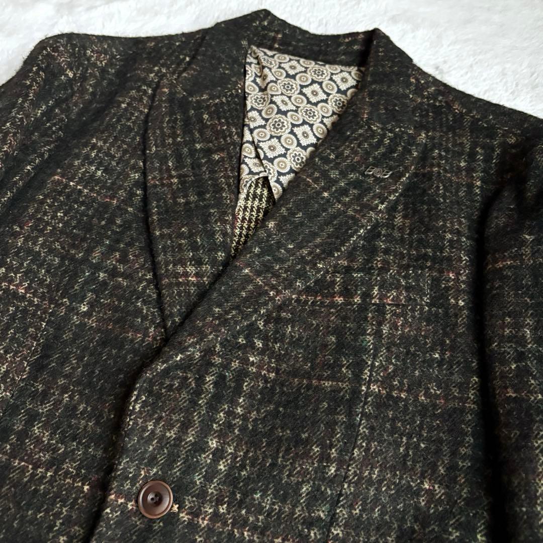 BOB テーラード　シングル　ウール　ブラウン系　チェック　ラペルピン　50