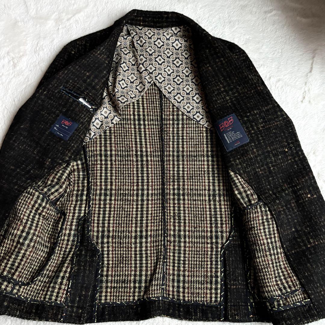 BOB テーラード　シングル　ウール　ブラウン系　チェック　ラペルピン　50