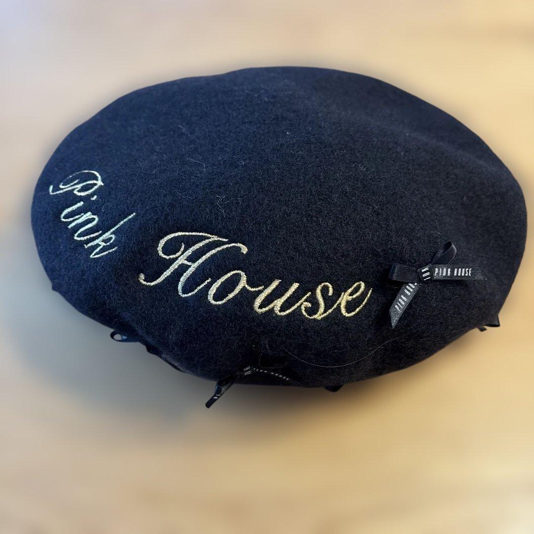 PINK HOUSE × misako&erinko ロゴ＆リボン　ベレー帽　黒