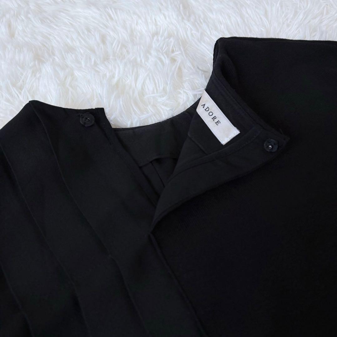 ADORE アドーア ロングワンピース 異素材 プリーツ ニット ブラック 38