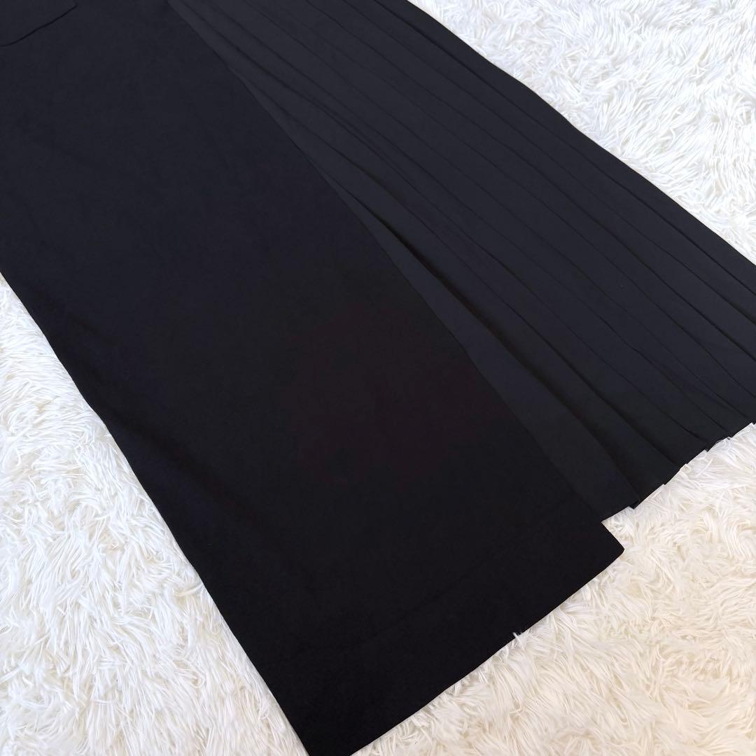 ADORE アドーア ロングワンピース 異素材 プリーツ ニット ブラック 38