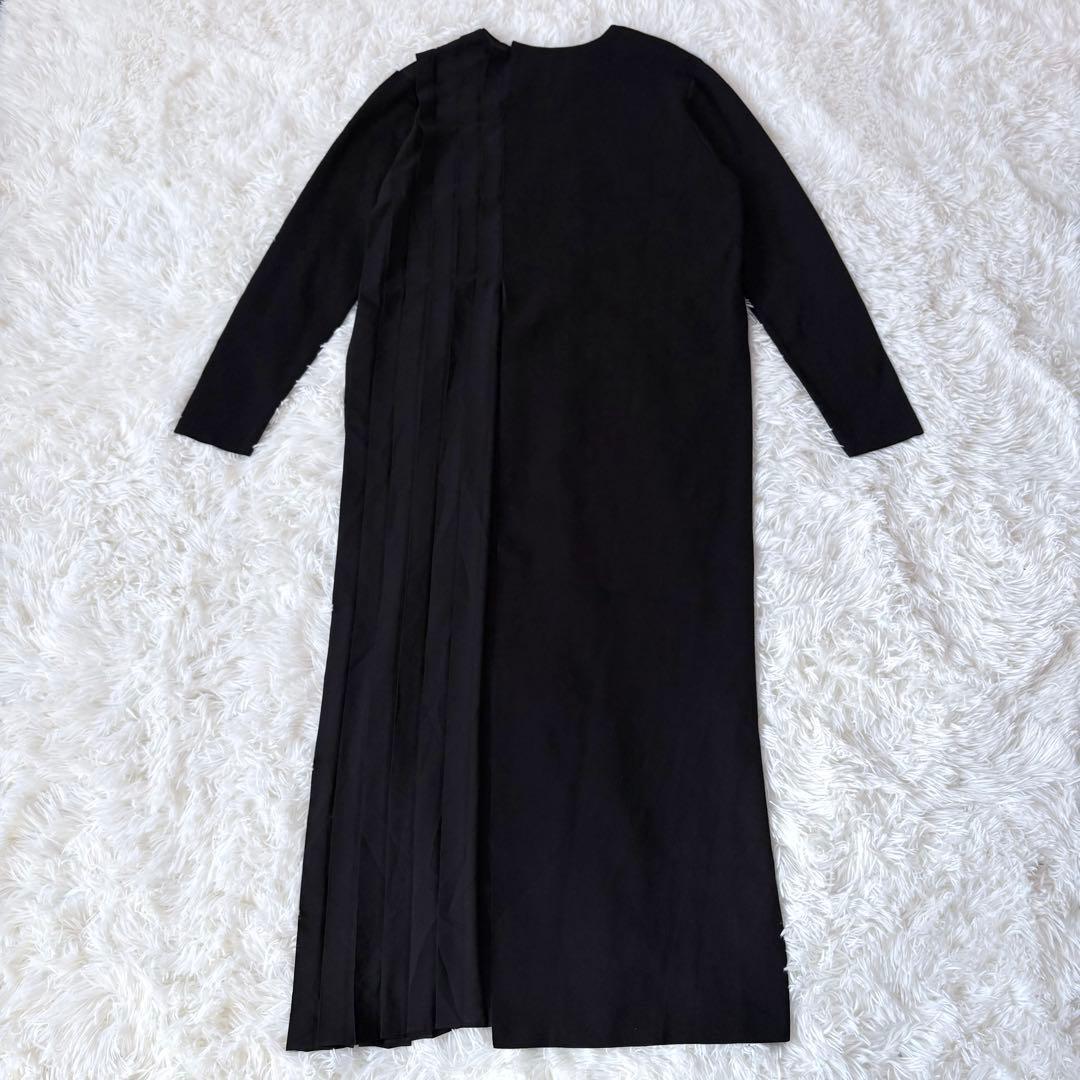 ADORE アドーア ロングワンピース 異素材 プリーツ ニット ブラック 38