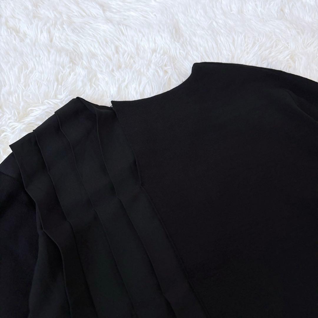 ADORE アドーア ロングワンピース 異素材 プリーツ ニット ブラック 38