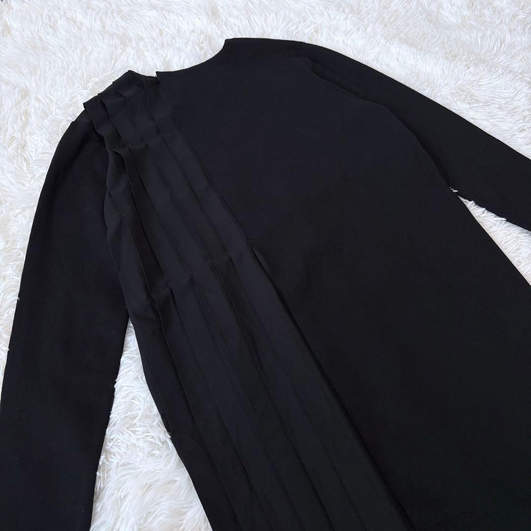 ADORE アドーア ロングワンピース 異素材 プリーツ ニット ブラック 38