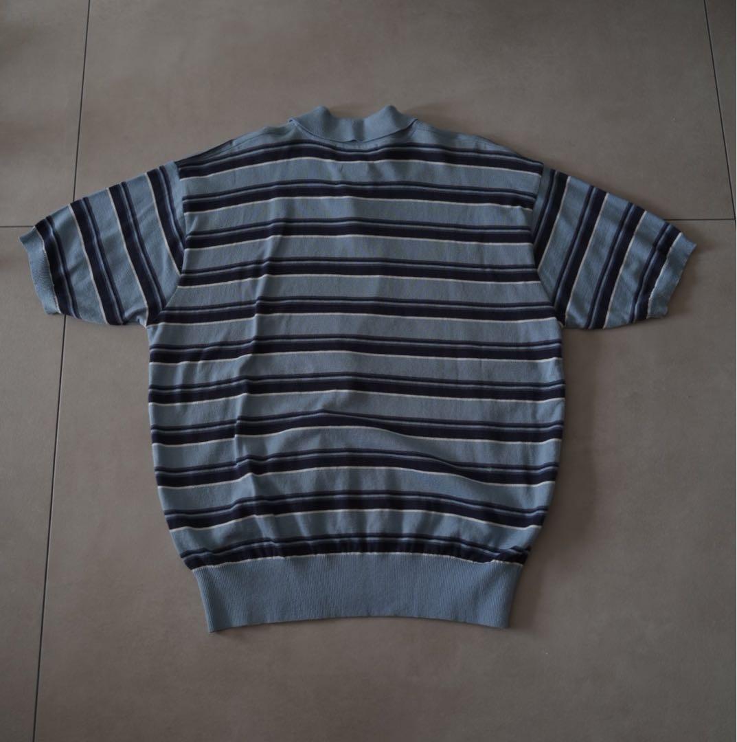 90s ラルフローレン マルチボーダーニットポロシャツ L サックスブルー