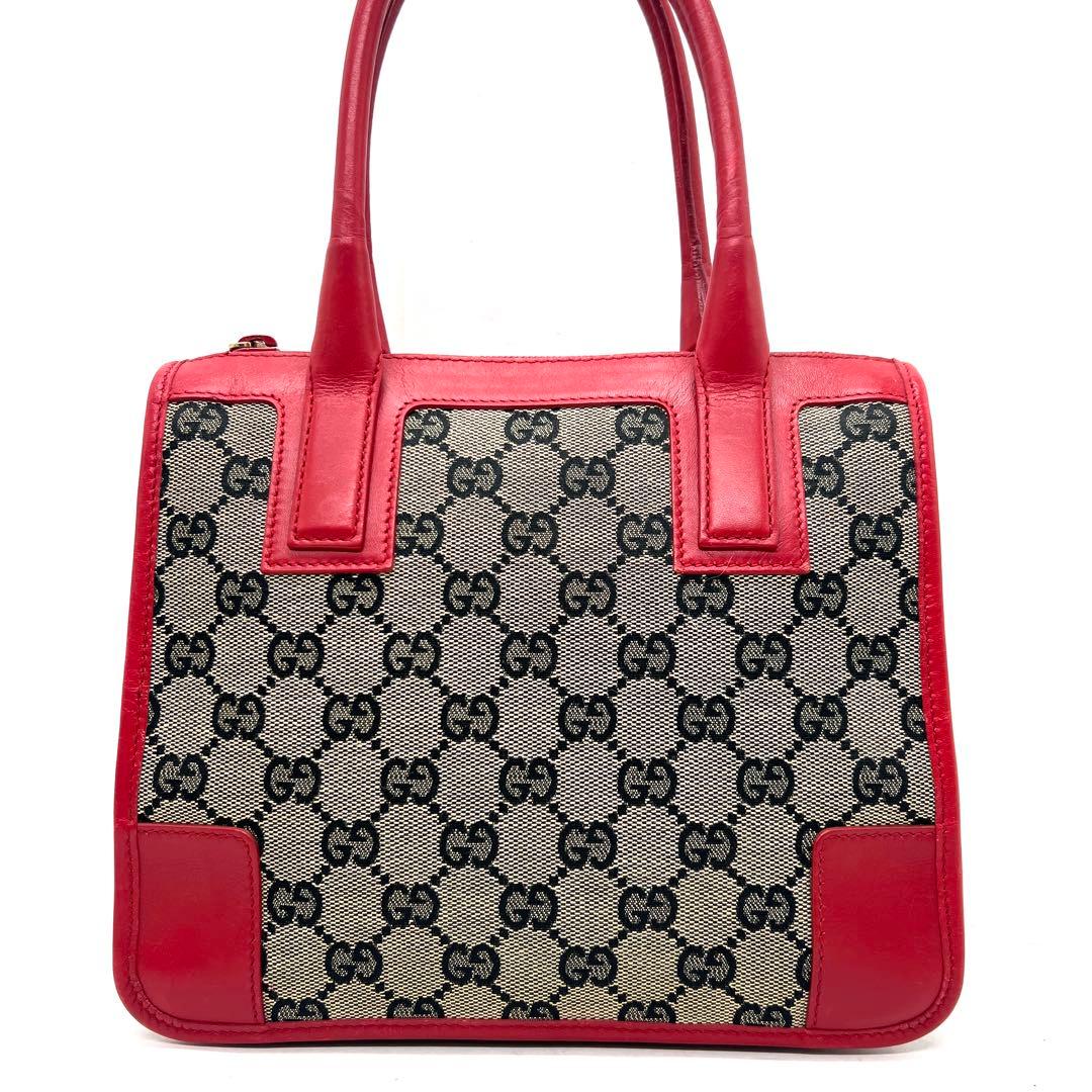 【極美品】 GUCCI GG柄 ハンドバッグ キャンバス レザー レッド