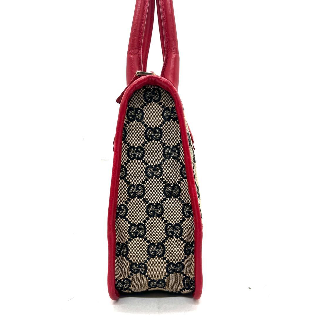 【極美品】 GUCCI GG柄 ハンドバッグ キャンバス レザー レッド