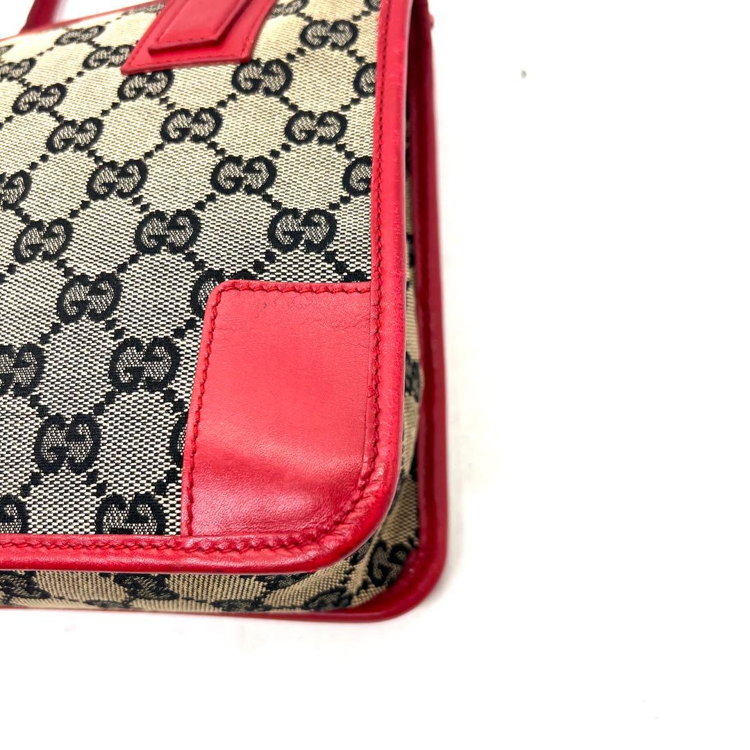 【極美品】 GUCCI GG柄 ハンドバッグ キャンバス レザー レッド