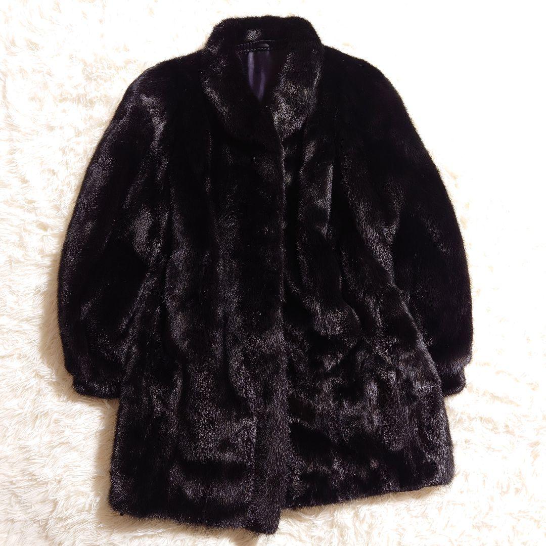 毛皮 ファーコート ブラック リアルファー ミンク系 前留め金具 リメイク素材
