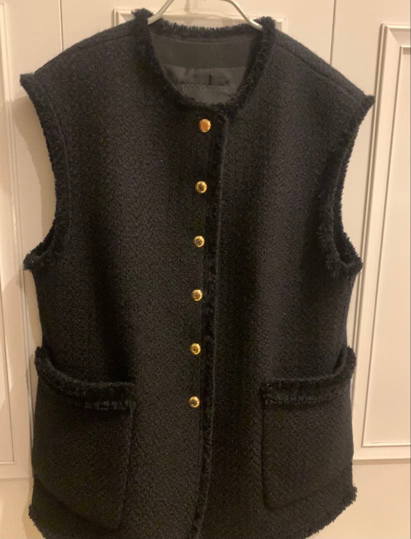 希少サイズ36 Drawer ツイードジレ　ベスト　ブラック極美品(大草直子様着