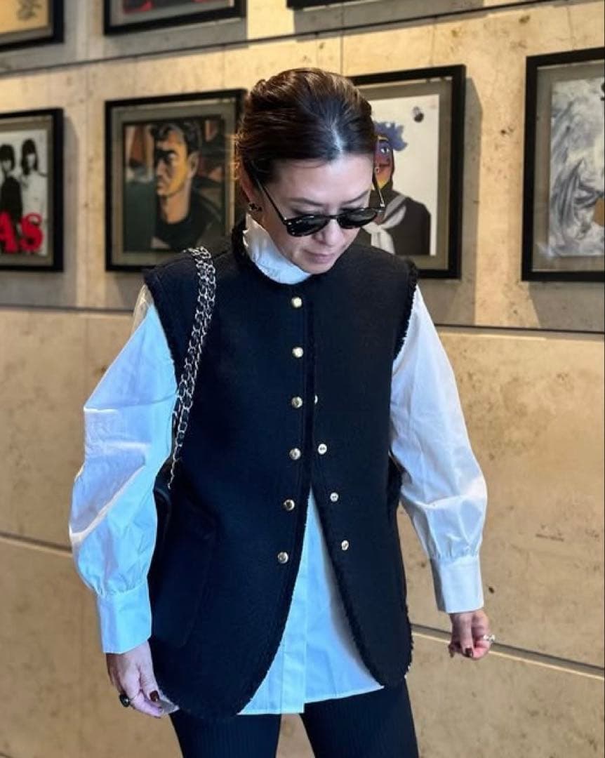 希少サイズ36 Drawer ツイードジレ　ベスト　ブラック極美品(大草直子様着