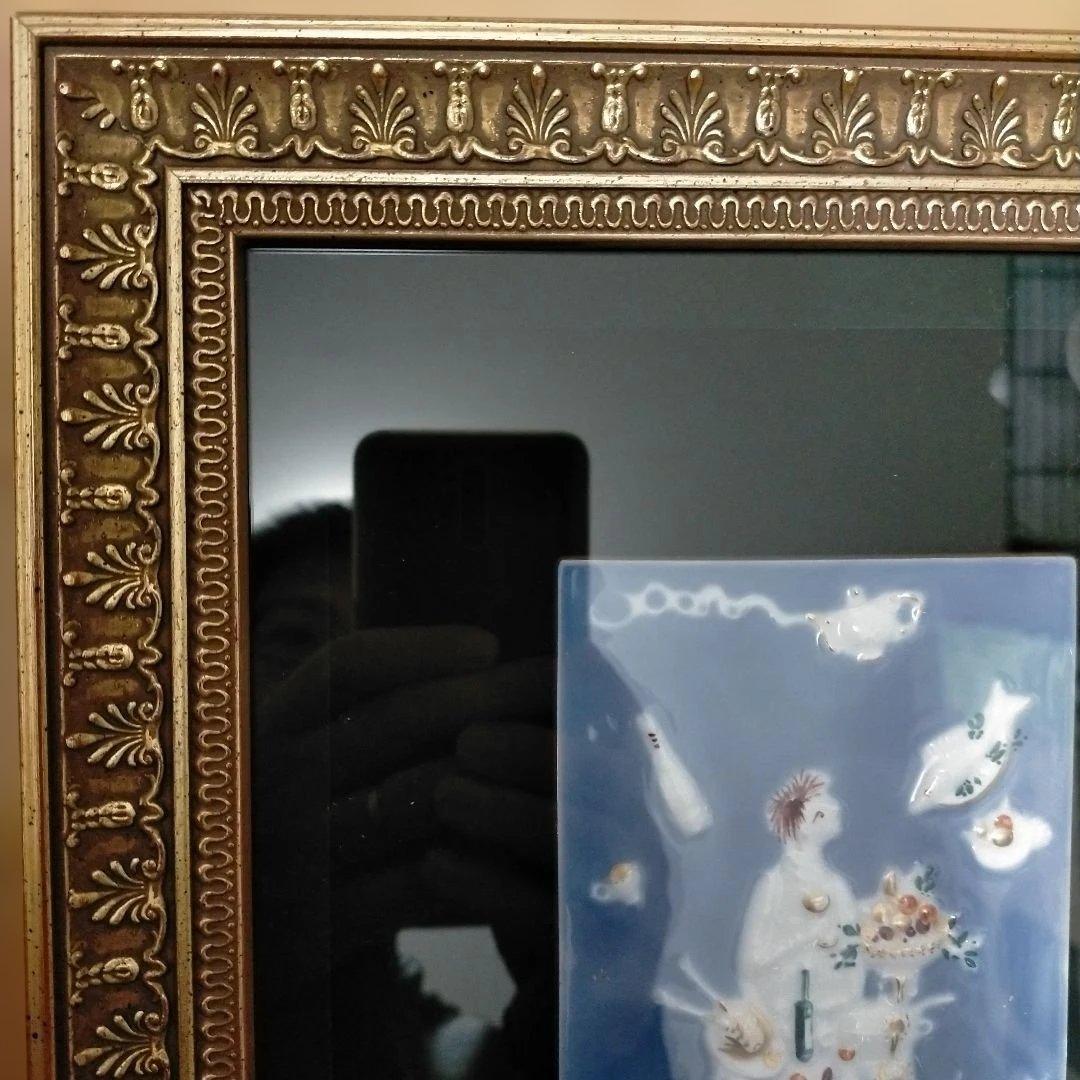 美品 MEISSEN マイセン 陶板画 青のメルヘンシリーズ　魔法の食卓 額縁付