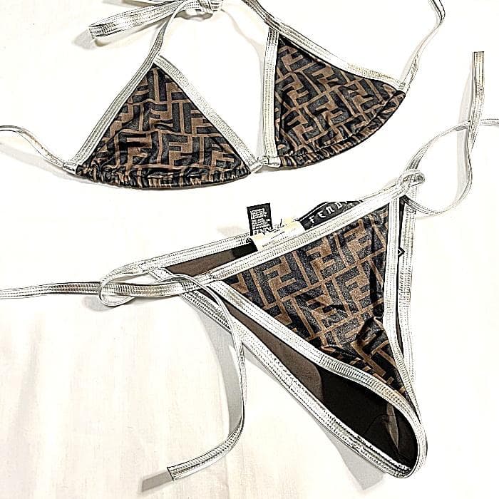 FENDI フェンディ FF ロゴ ズッカ 水着 ビキニ ブラウン シルバー