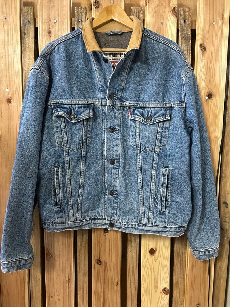 Levi's 80s 90sデニムジャケット ブランケット 革襟付き XL