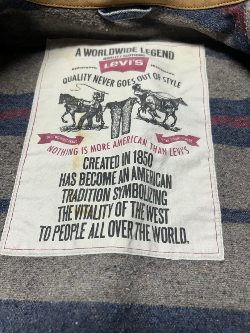 Levi's 80s 90sデニムジャケット ブランケット 革襟付き XL
