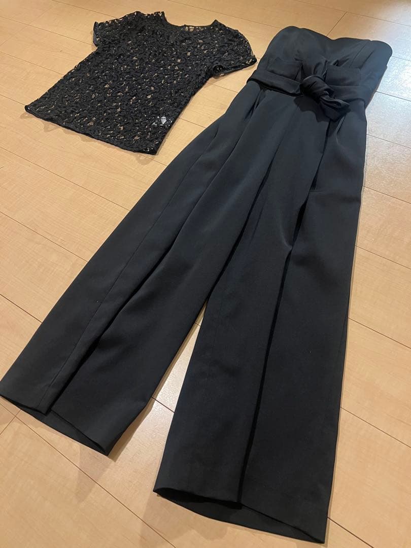 【美品】 ラグナムーン　ハイウエストワイドパンツドレス（黒）セット　S