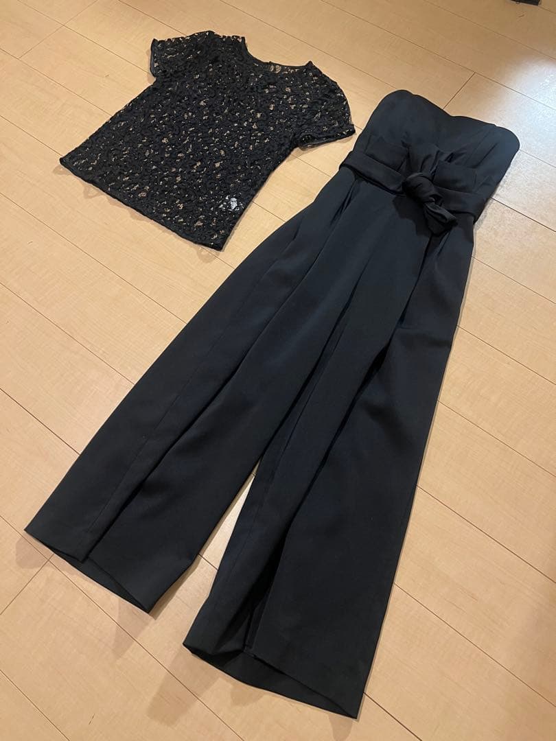 【美品】 ラグナムーン　ハイウエストワイドパンツドレス（黒）セット　S