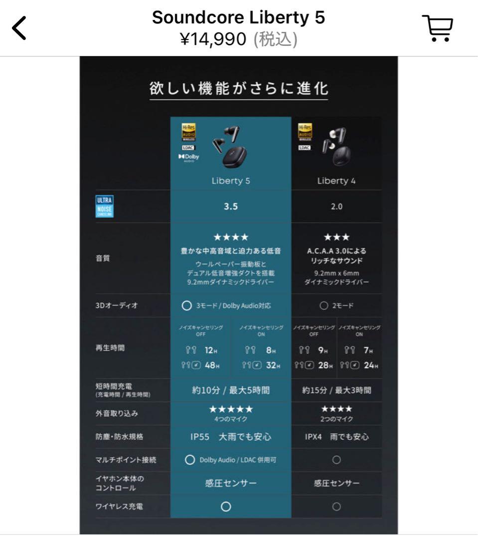 【美品】Soundcore Liberty 5 黒