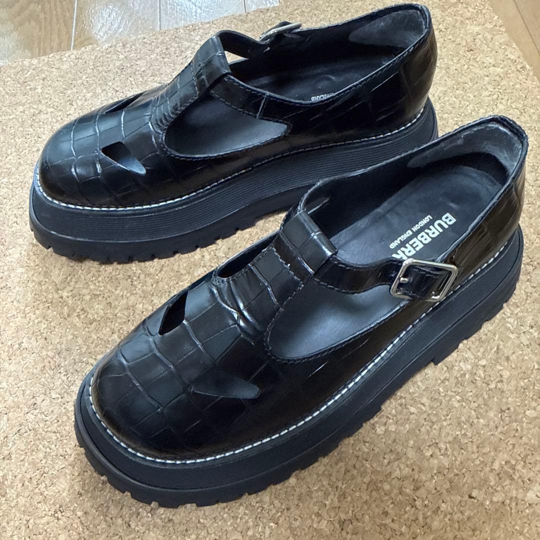 BURBERRY ブラッククロコ T-Bar ローファー メリージェーン36