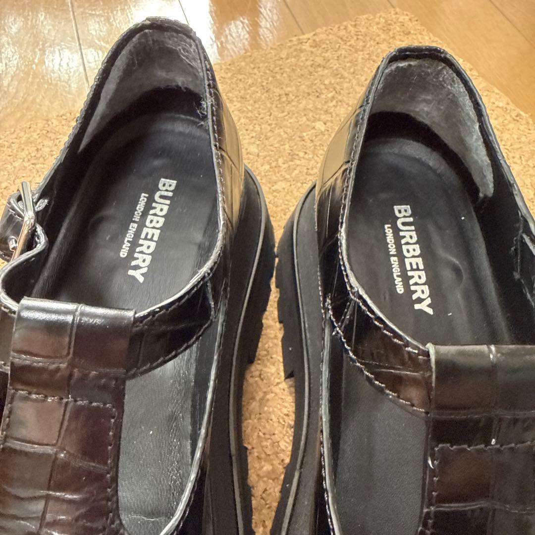 BURBERRY ブラッククロコ T-Bar ローファー メリージェーン36