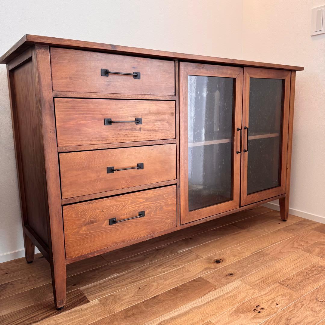大*魂様 ビンテージ風サイドボード/ガラス扉キャビネット/テレビ台/ B-Com