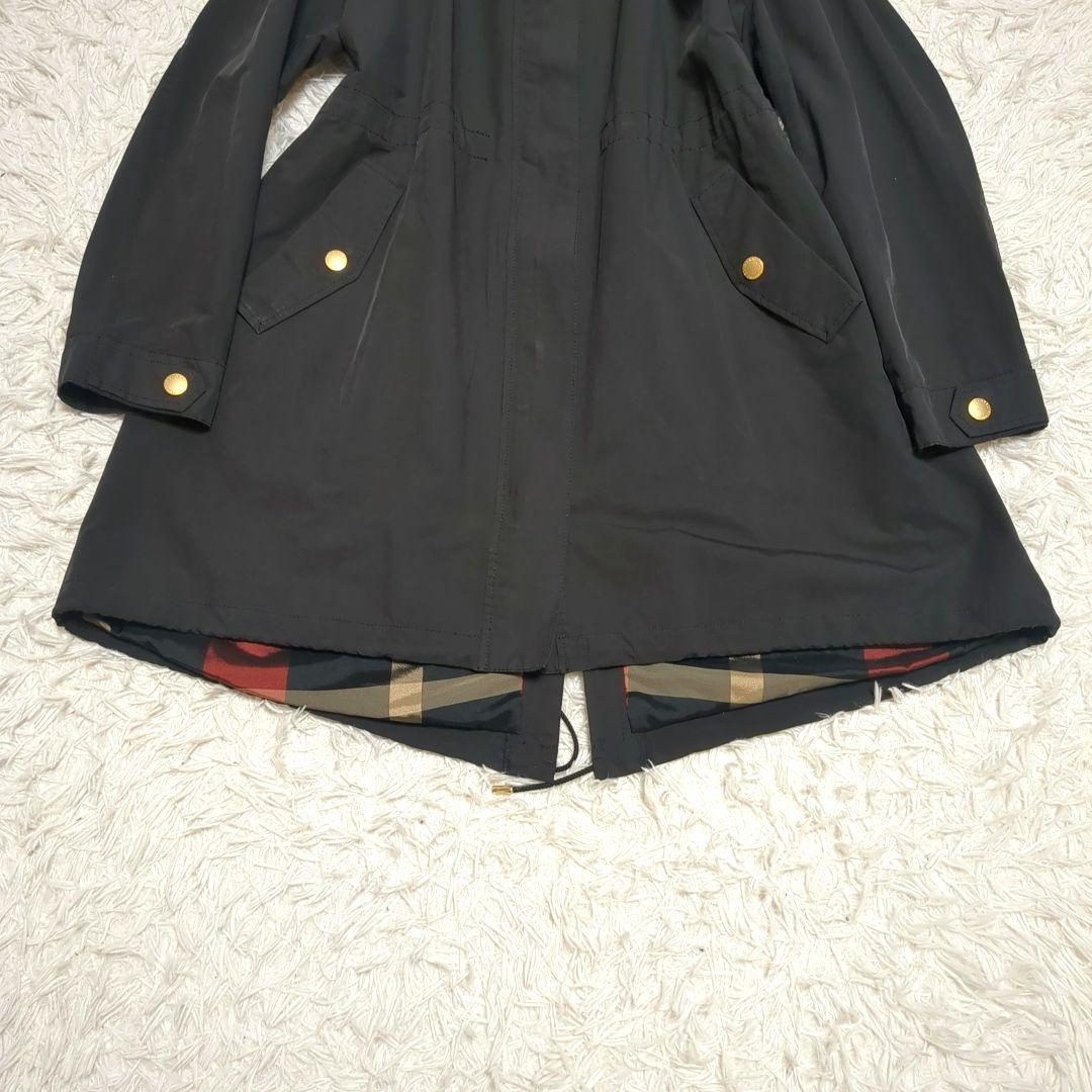 【美品】ブルーレーベルクレストブリッジ☆黒　金釦　フードコート　ハウスチェック