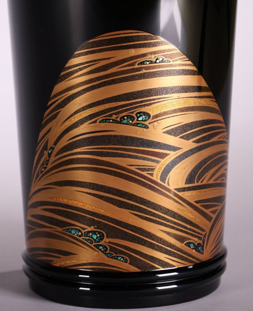 MA495 輪島塗 大徹造 田中貴司 流水金蒔絵 螺鈿入 手付花生 共箱 花器