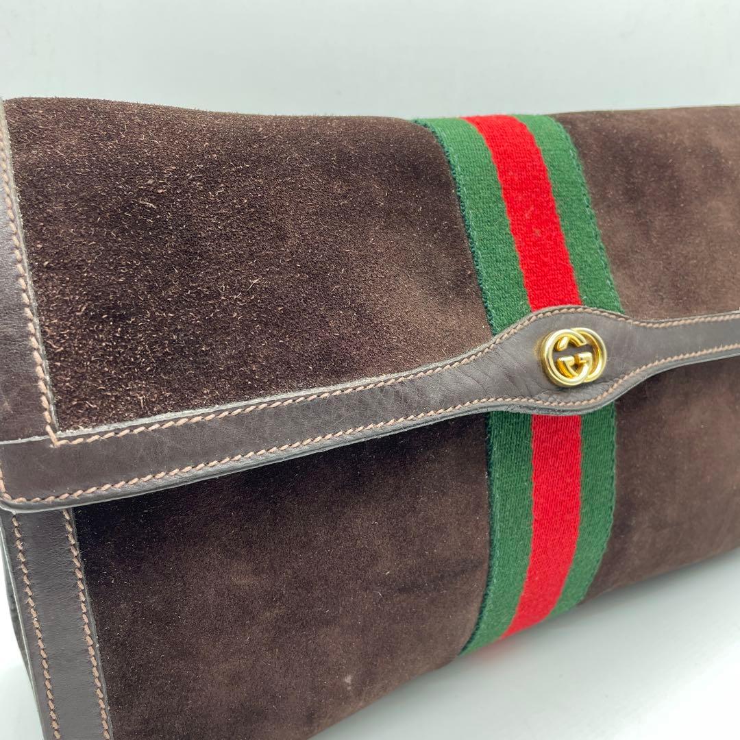 ●GUCCI クラッチバッグ●シェリーライン スエード グッチ レザー オールド