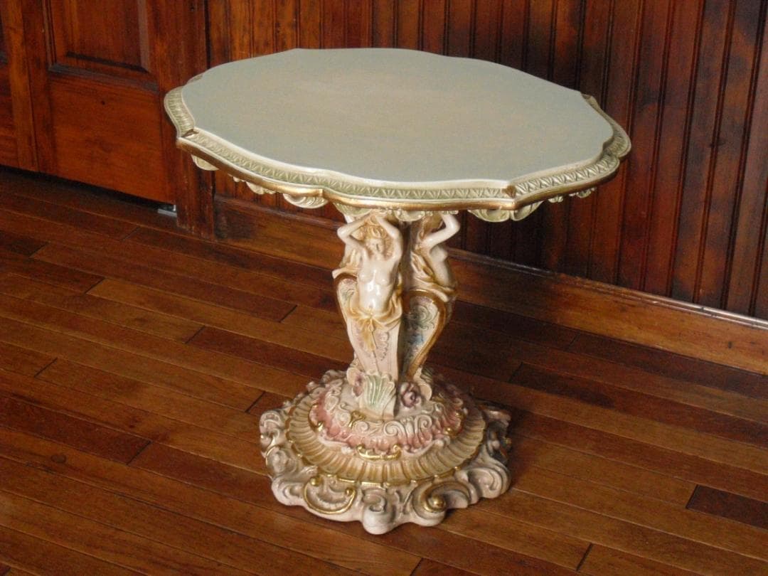 イタリア製 優雅なロココ様式サイドテーブル☆女神金彩クラック塗装オブジェ置物