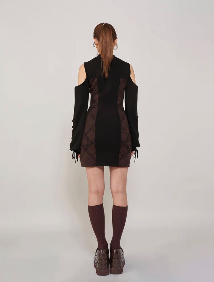 ダーリッチ サイドチェックニットミニワンピース