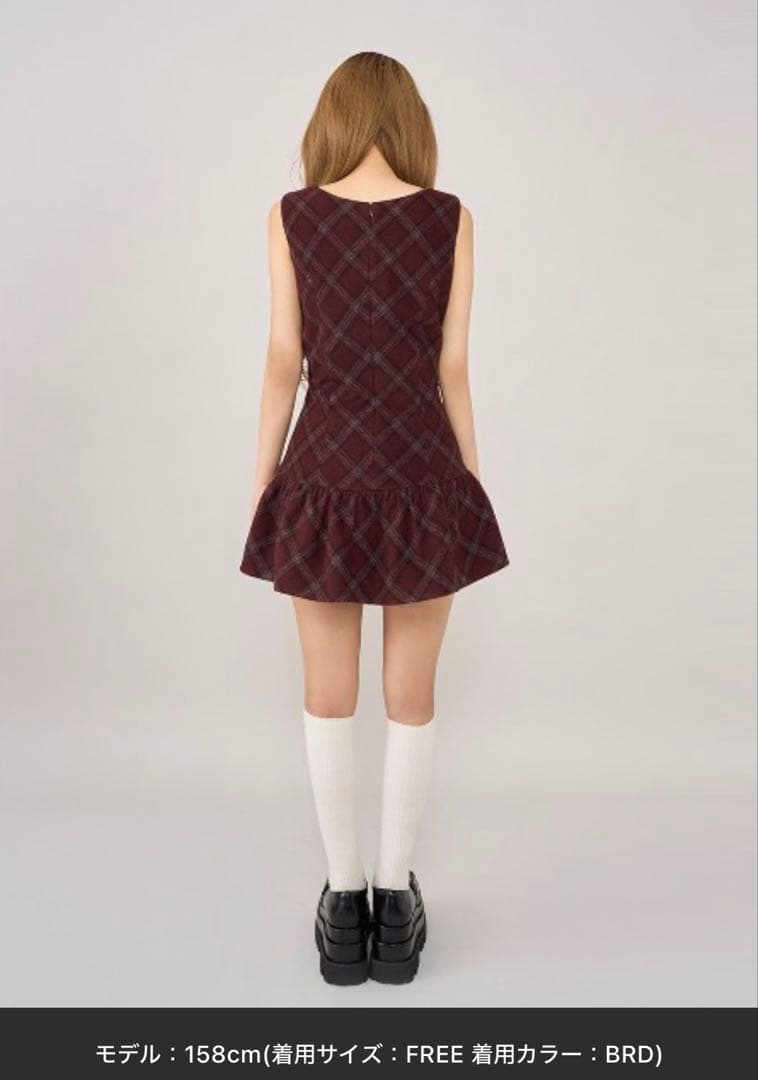 ノースリーブミニワンピース バーガンディチェック