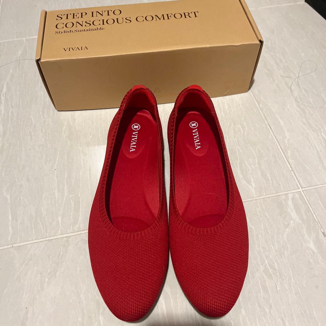 新品VIVAIA ビバイアパンプス レッド フラットシューズ39.5