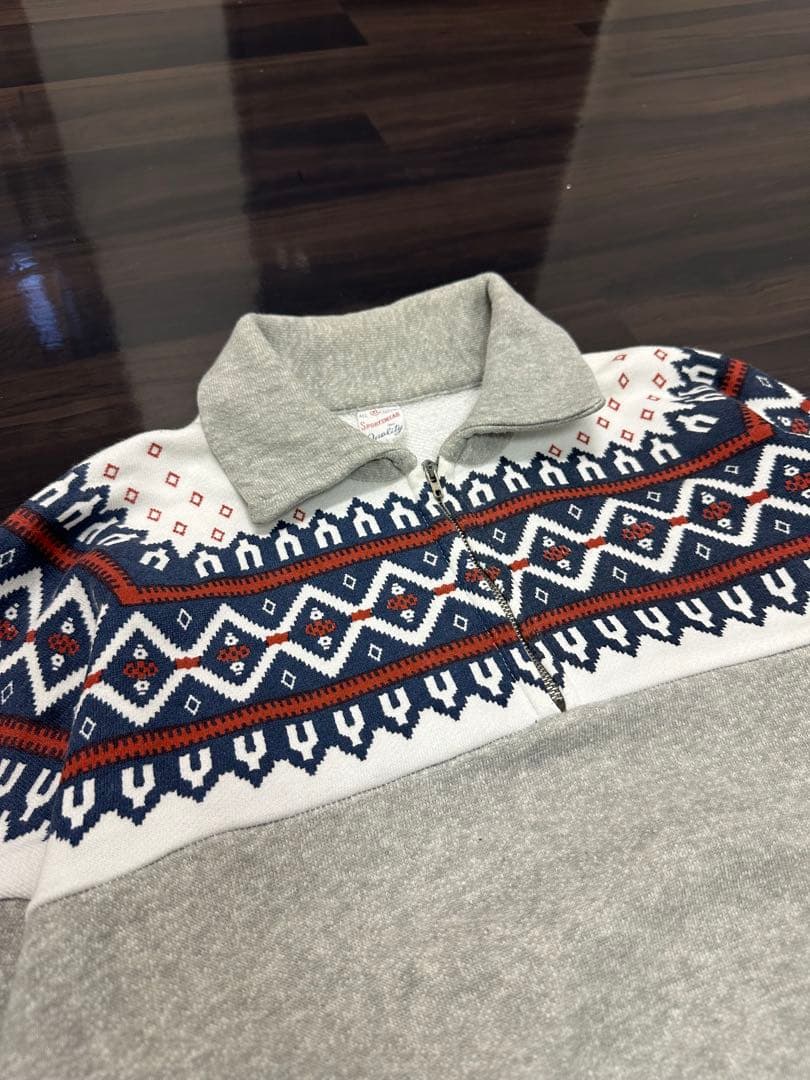 50s~ Sportswear 雪柄 XL ハーフジップ スウェット　ビンテージ