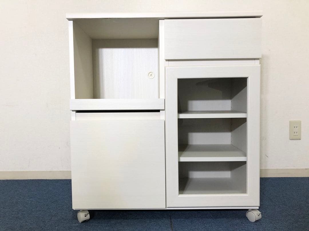 食器棚 アペルト APR-8575SL 白木目柄レンジボード可動式棚板3枚付き