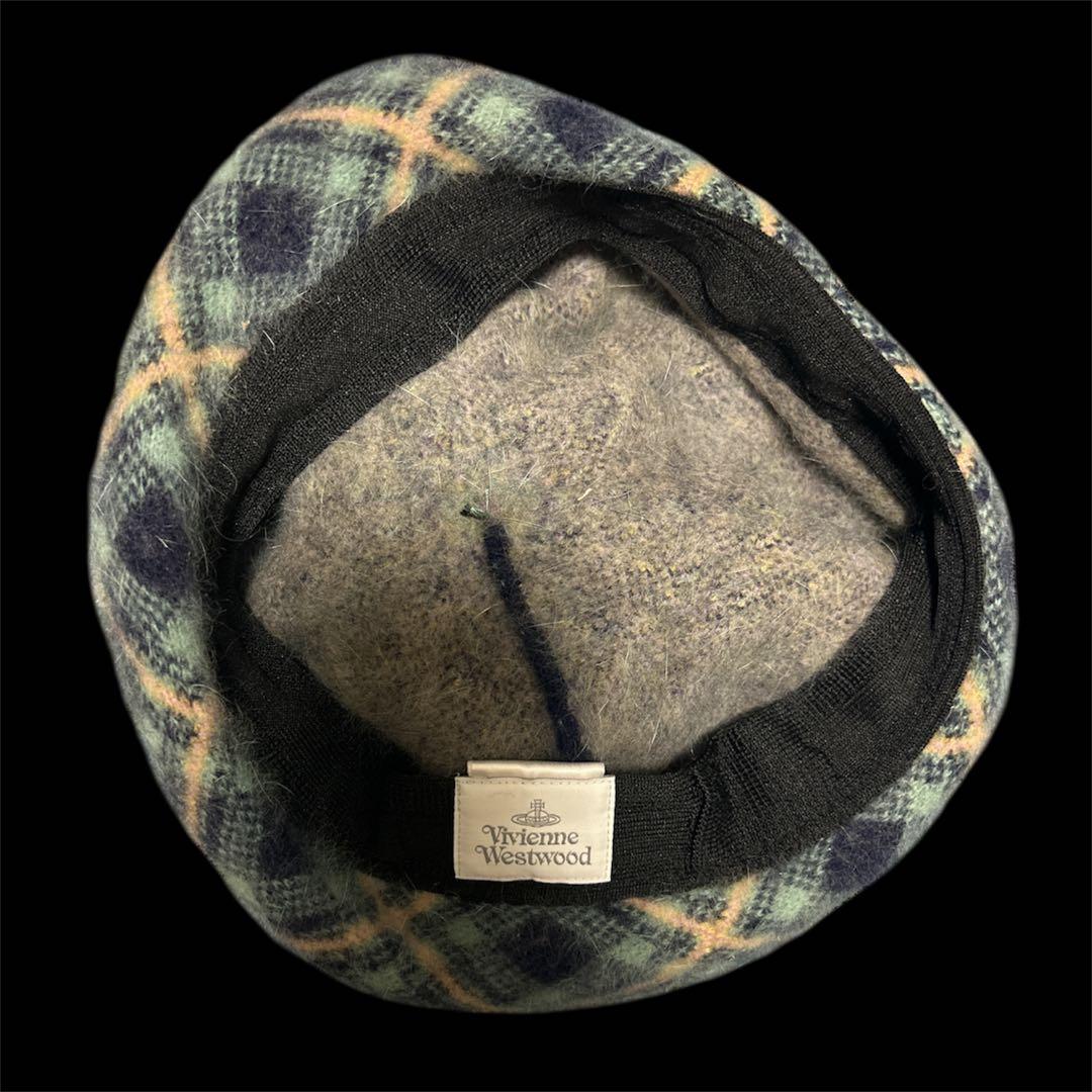 Vivienne Westwood アンゴラウール ポンポン付 チェックベレー帽