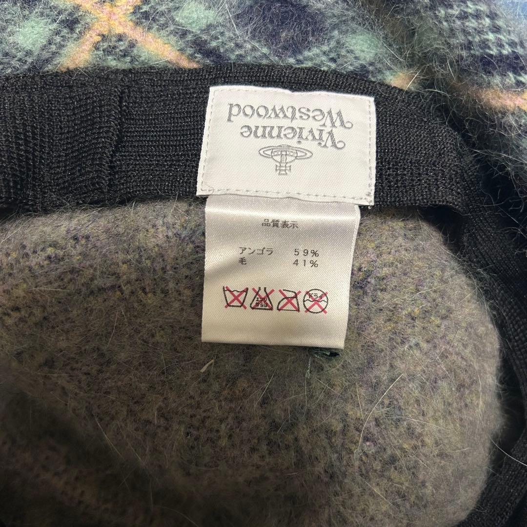 Vivienne Westwood アンゴラウール ポンポン付 チェックベレー帽