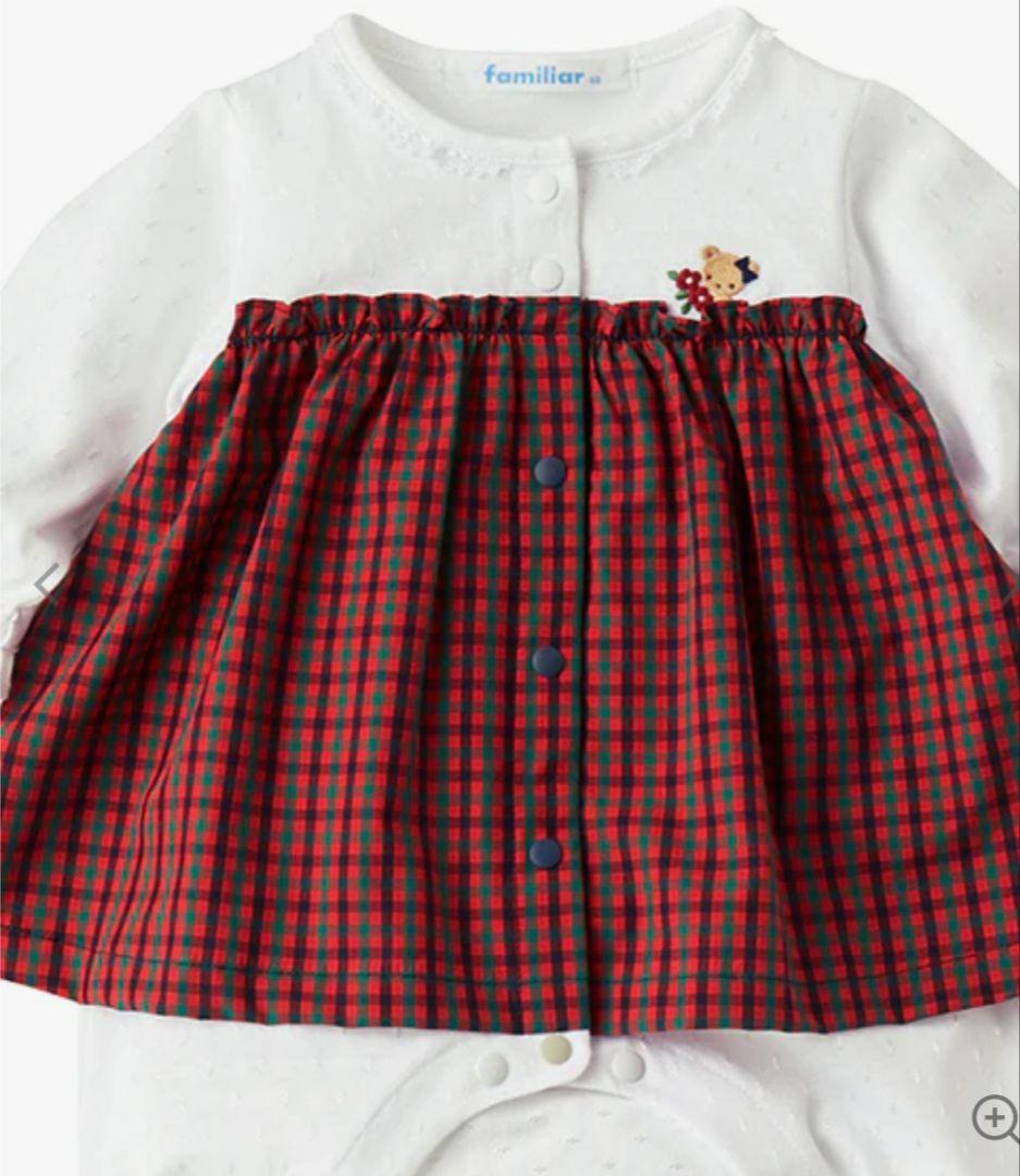 familiar 赤 チェック柄カバーオール 60cm ★ロンパース　春夏〜秋