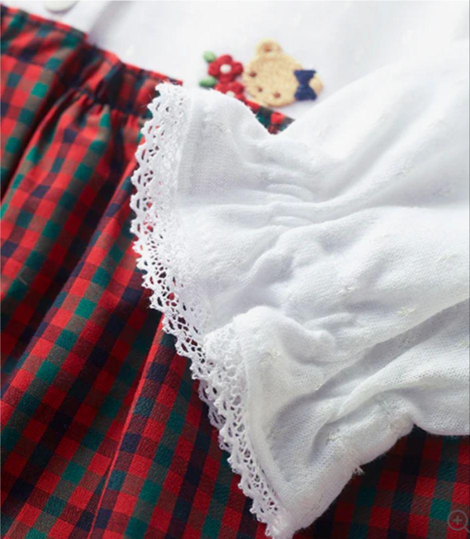 familiar 赤 チェック柄カバーオール 60cm ★ロンパース　春夏〜秋