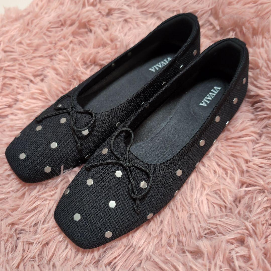 新品　VIVAIA スクエアトゥボウバレリーナフラットシューズ