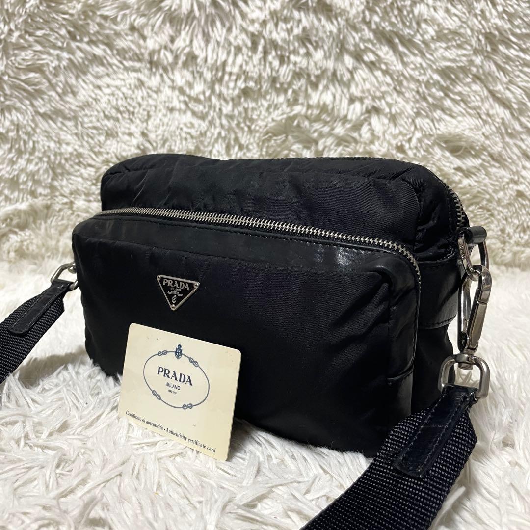 【美品】PRADA プラダ　カメラバッグ　ナイロン　レザー　ブラック　斜め掛け