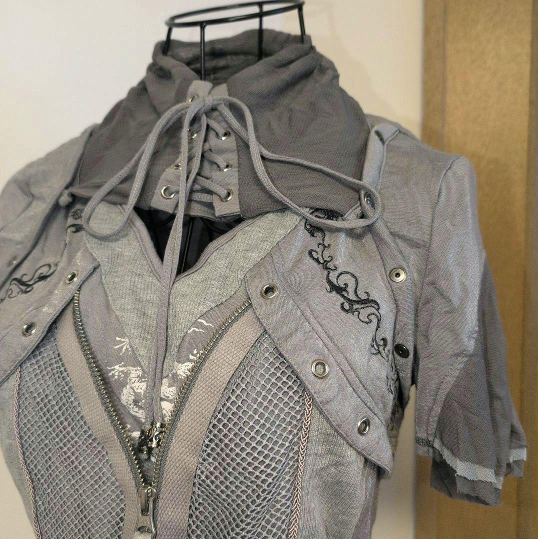 OzzCroce レースアップ 異素材切替トップス