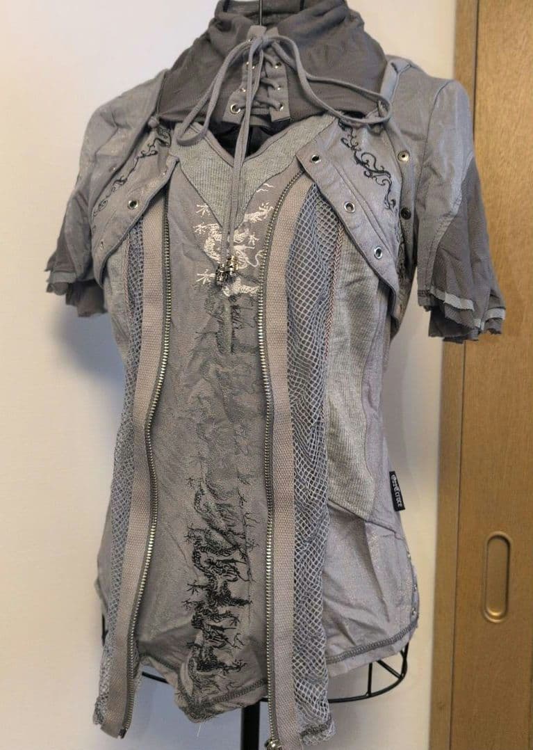 OzzCroce レースアップ 異素材切替トップス