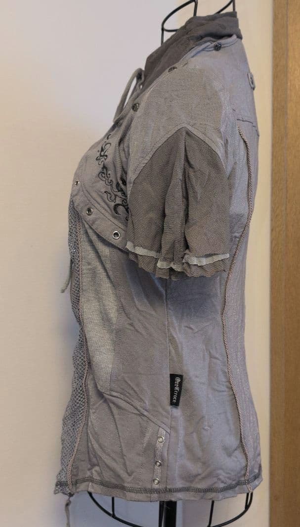 OzzCroce レースアップ 異素材切替トップス