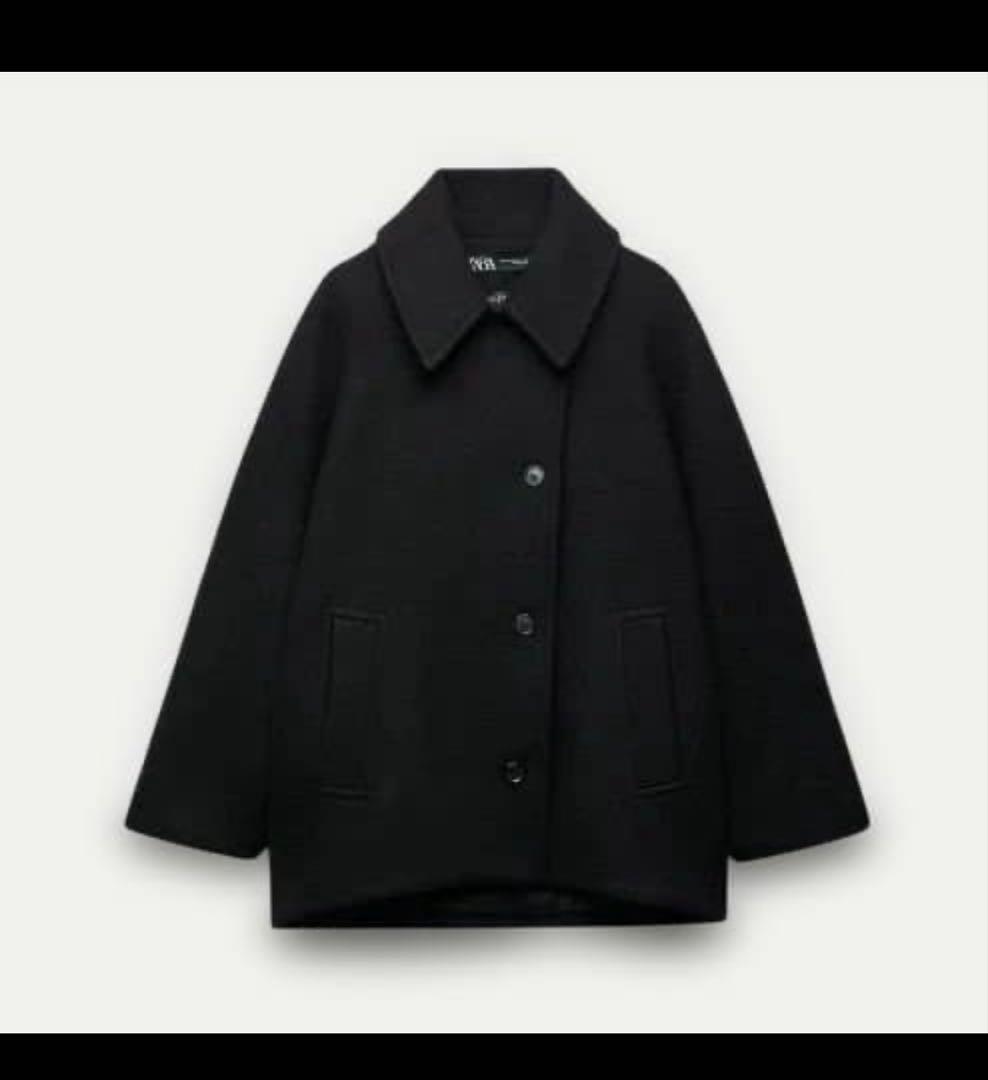 ウールコートZW COLLECTION オーバーサイズ ショートコート　黒　ＭＬ