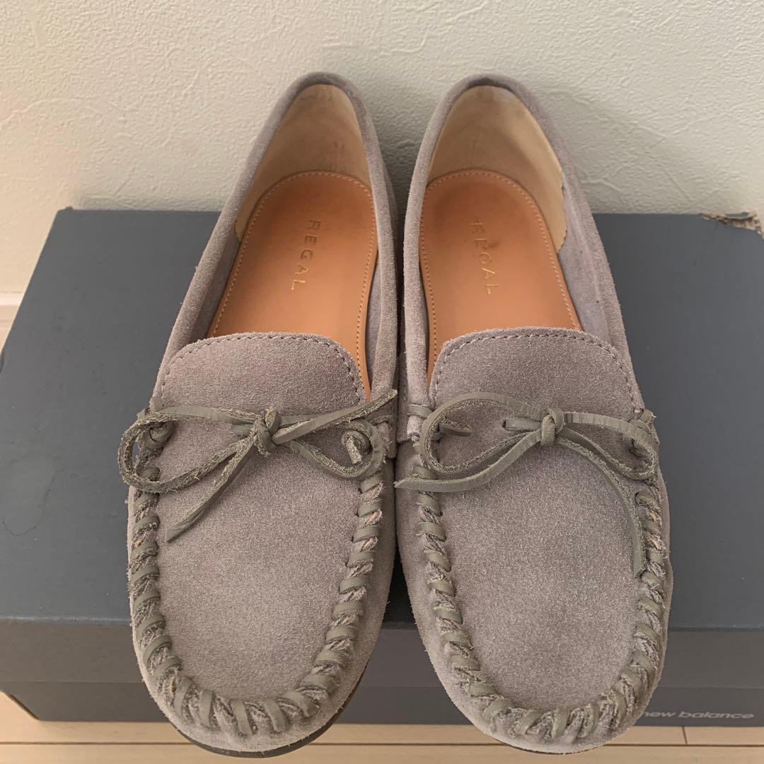 【美品】REGAL モカシン スエード レザー シューズ グレー 革 24