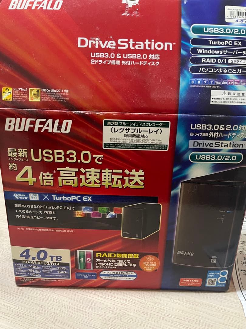 【ほぼ新品】BUFFALO 外付けHDD 4TB HD-WLU3/R1J