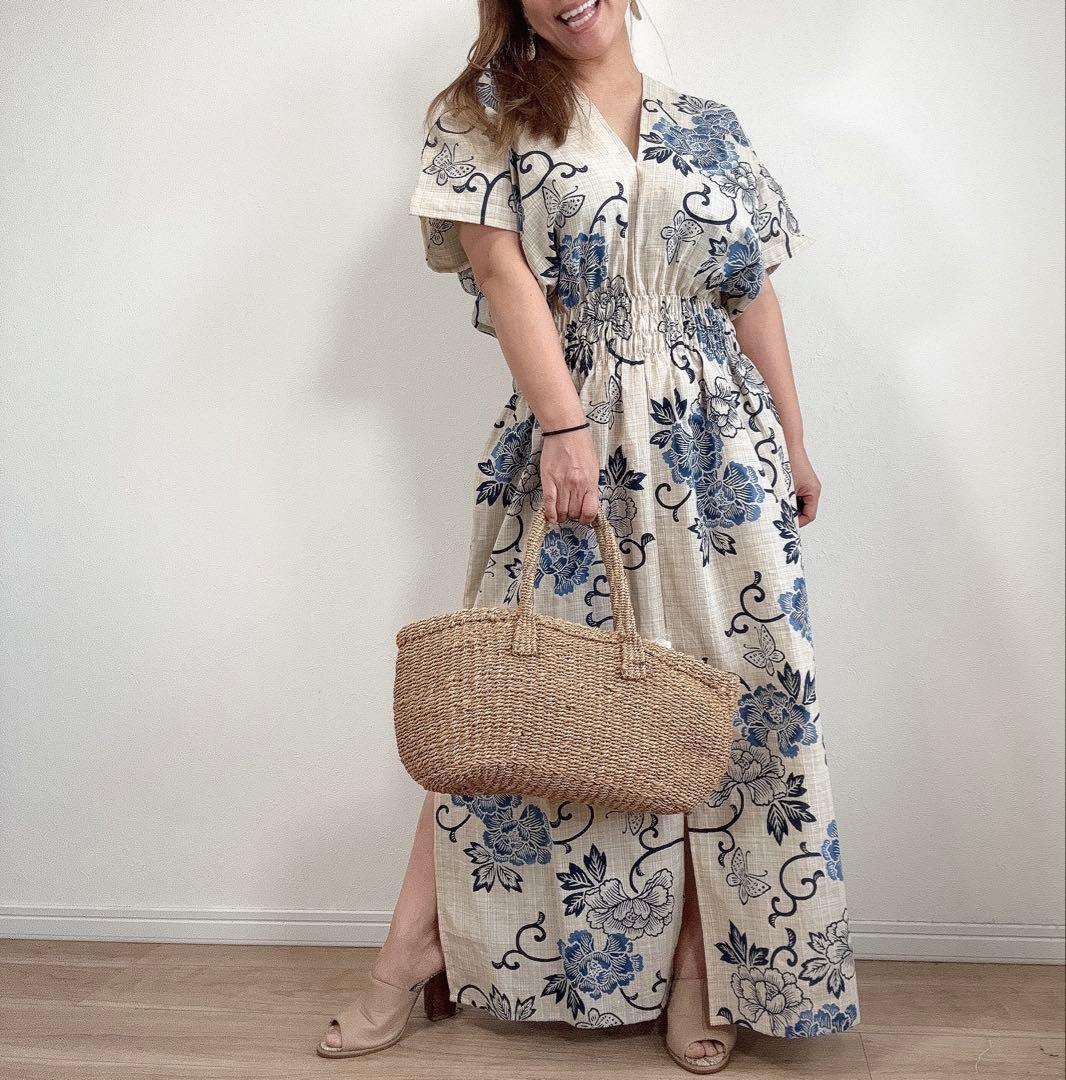 浴衣　リメイク　本染　浴衣　オリジナル　ワン　 ロング 源氏物語　刷毛目紬　綿紬