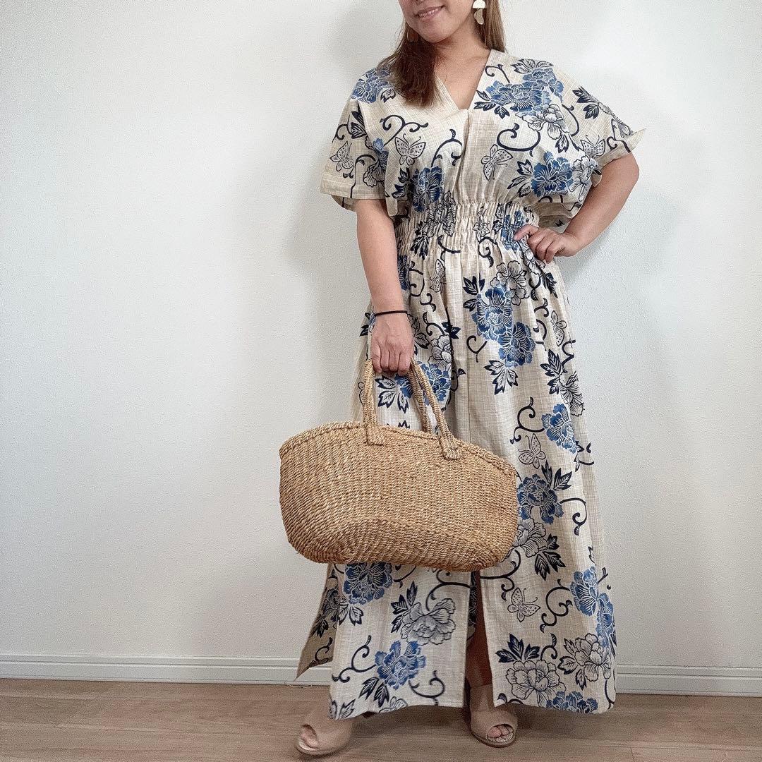 浴衣　リメイク　本染　浴衣　オリジナル　ワン　 ロング 源氏物語　刷毛目紬　綿紬