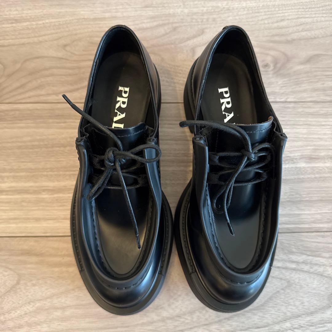 PRADA 23AW レディース 36 ダイアパソン レザーシューズ ブラック