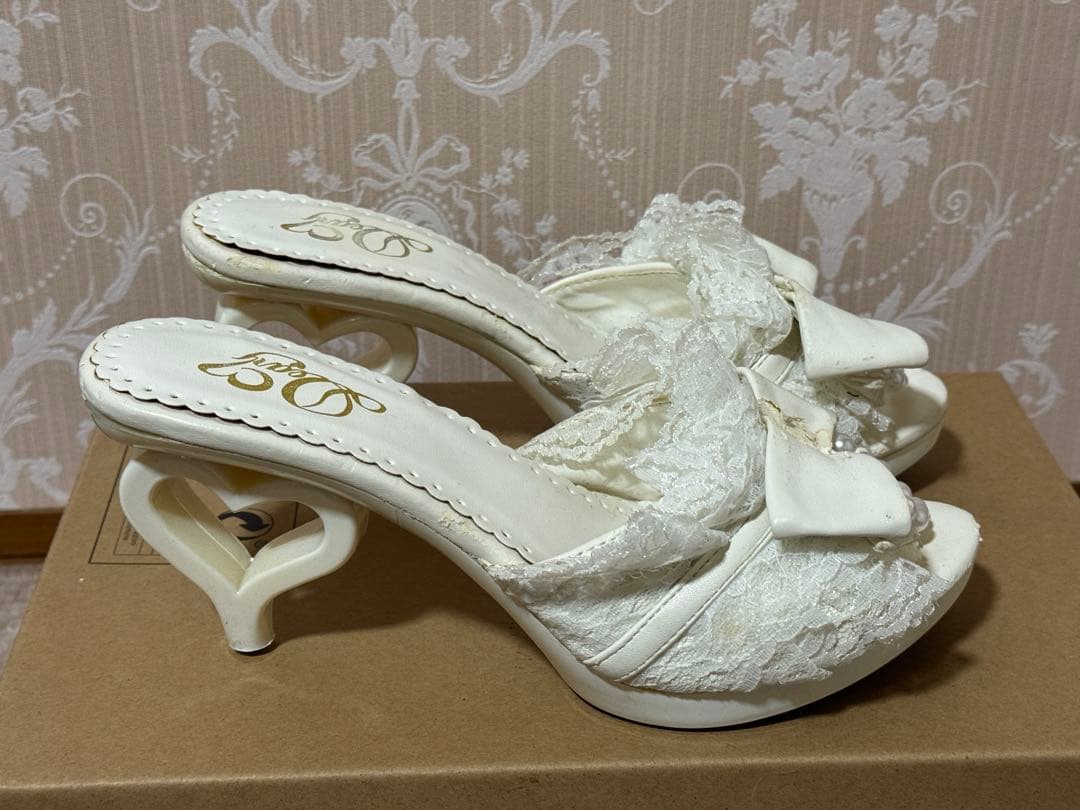 夢展望　deary ホワイトレースパール ハート　ヒール　ミュール